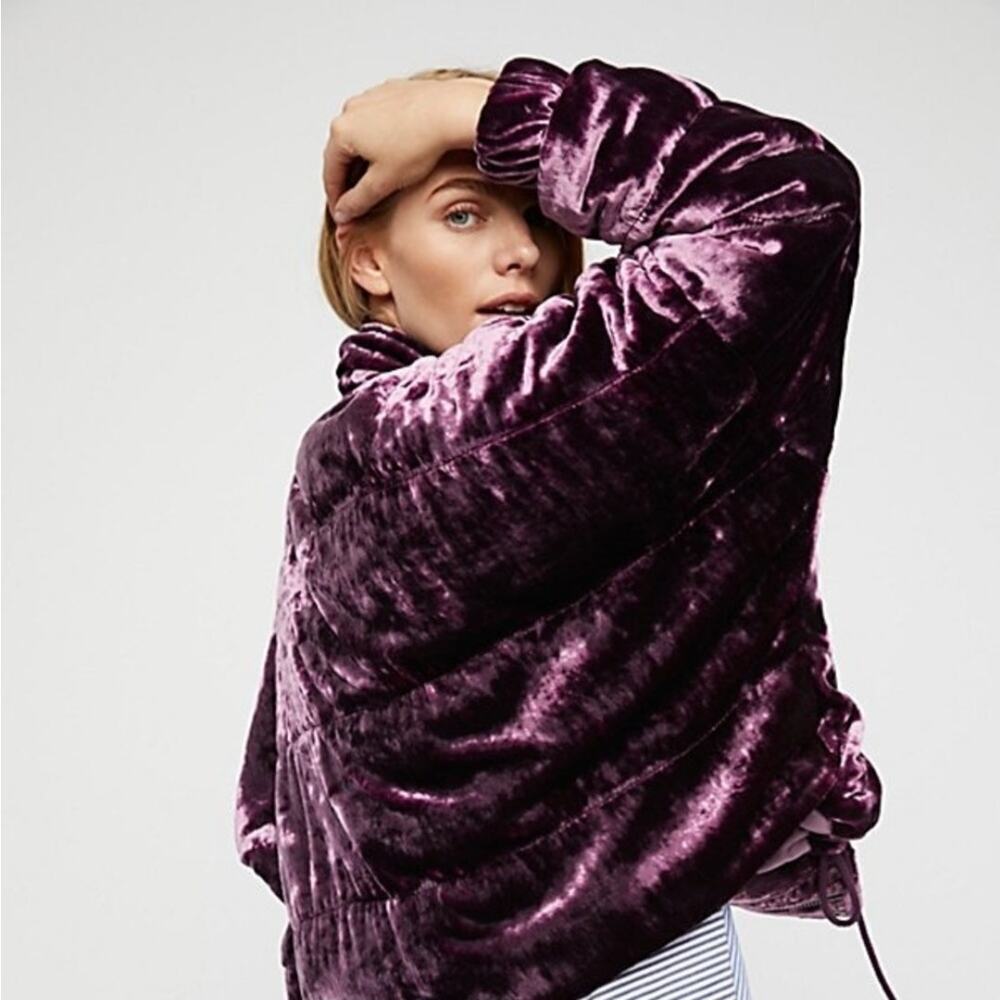 Free People Purple Velvet Bomber Jacket Size XS - Picture 2 of 5